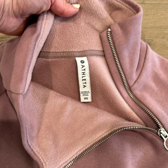 ATHLETA Mauve Pink Cozy Karma ASYM Pullover Fleece Cowl Neck Jacket Size XS‎ - Picture 8 of 12